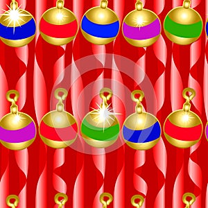 Christmas bauble and ribbons seamless pattern