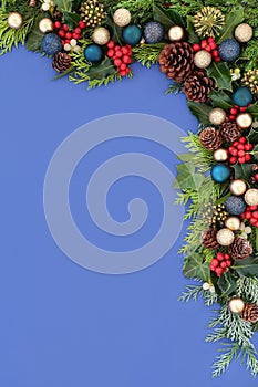 Christmas Bauble and Winter Greenery Border