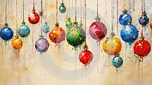 Christmas baubles background painted on wall. Artistic style with vibrant paint colors