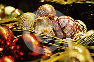 christmas baubles in the basket photo