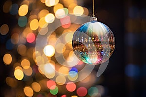 christmas baubles on a blurred background with a christmas tree in the background reklamnÃÂ­ fotografie photo