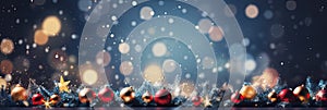 Christmas Baubles And Blurred Shiny Lights banner with text space