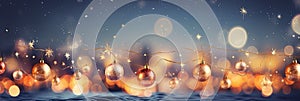 Christmas Baubles And Blurred Shiny Lights banner with text space