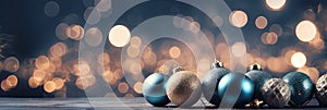 Christmas Baubles And Blurred Shiny Lights banner with text space