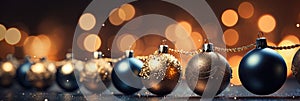 Christmas Baubles And Blurred Shiny Lights banner with text space