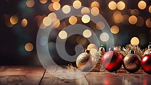 Christmas Baubles And Blurred Shiny Lights banner with text space