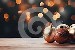 Christmas Baubles And Blurred Shiny Lights banner with text space