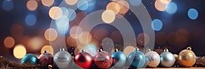 Christmas Baubles And Blurred Shiny Lights banner with text space