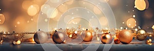 Christmas Baubles And Blurred Shiny Lights banner with text space