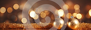 Christmas Baubles And Blurred Shiny Lights banner with text space