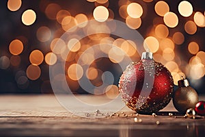 Christmas Baubles And Blurred Shiny Lights banner with text space