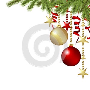 christmas baubles concept with fir branches