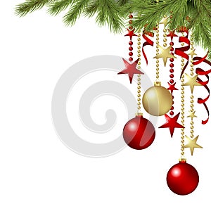 christmas baubles concept with fir branches