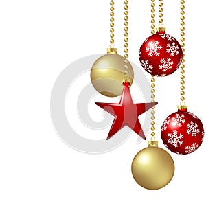 christmas baubles concept hanging on right side