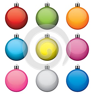 Christmas baubles, different colors and patterns,