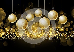 Christmas baubles on glittery gold background