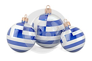 Christmas baubles with Greek flag, 3D rendering