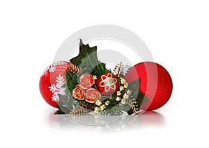 Christmas baubles over white with clipping path