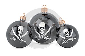 Christmas baubles with piracy flag, 3D rendering