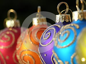 Christmas baubles in a row