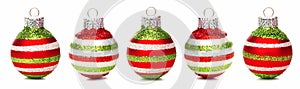 Christmas baubles in a row isolated