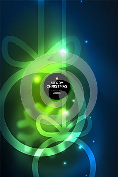 Christmas baubles, vector magic dark background with glowing New Year spheres