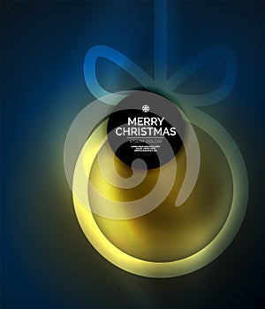 Christmas baubles, vector magic dark background with glowing New Year spheres