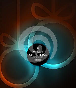 Christmas baubles, vector magic dark background with glowing New Year spheres