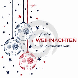 Christmas baubles vector with snowflakes and Christmas greetings in German language on white background.