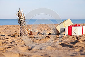 Christmas on the beach with gifts new year