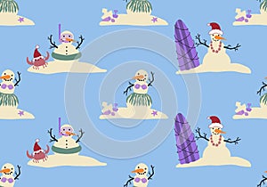 Christmas on the beach seamless snowman sand pattern for new year wrapping paper and fabrics and linens