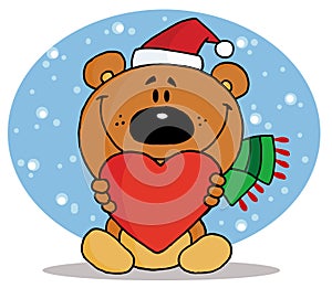 Christmas bear holding a red heart