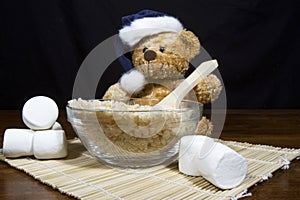 Christmas Bear Making Puffed Rice Cereal Treats