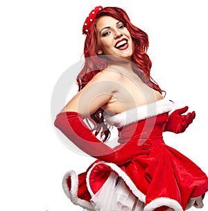 Christmas beautiful girl in pin-up costume