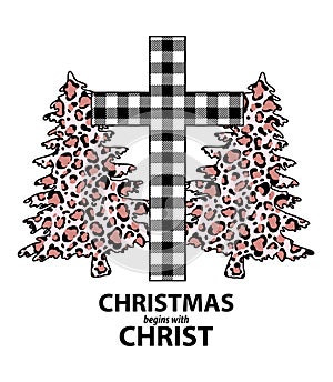 Christmas Begins with Christ Christmas Sign Svg Cross Buffalo plaid