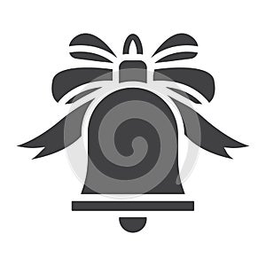 Christmas bell with bow glyph icon, New year