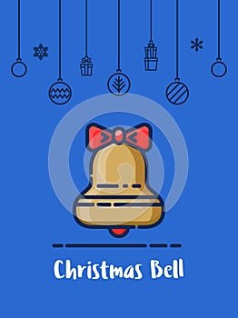 Christmas bell icon with christmas ornament elements hanging