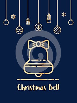 Christmas bell icon with christmas ornament elements hanging