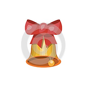 Christmas bell. Jingle bells or sleigh bells with red bow.