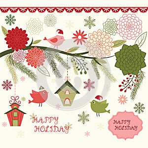 Christmas Bird Floral,Bird House,Floral Frames,Bird,Christmas invitation