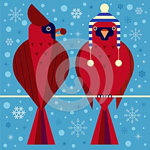 Christmas Birds Card with Red Cardinals Couple