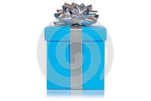 Christmas birthday gift present wedding blue box isolated on white background