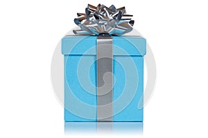 Christmas birthday gift present wedding light blue box isolated on white background