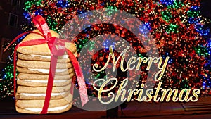 Christmas Biscuits And Cookies On Shiny Lighting Background.