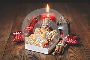 Christmas biscuits, decorations, vintage toned