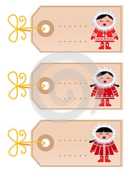 Christmas blank tags with eskimo kids