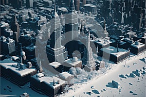 Christmas blizzard in New York. Snowfall in The City of New York. City skyline in winter. illustration Generative AI