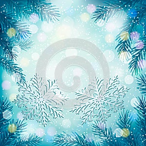 Christmas blue background with christmas tree