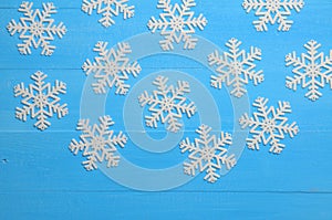 Christmas blue background with snowflakes