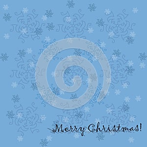 Christmas blue background with snowflakes and text